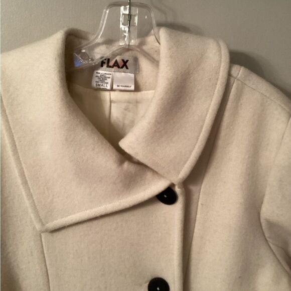 FLAX SIZE SMALL IVORY CREAM WOOL BLEND OVERSIZED LONG BUTTON FRONT PEA COAT - Picture 4 of 11